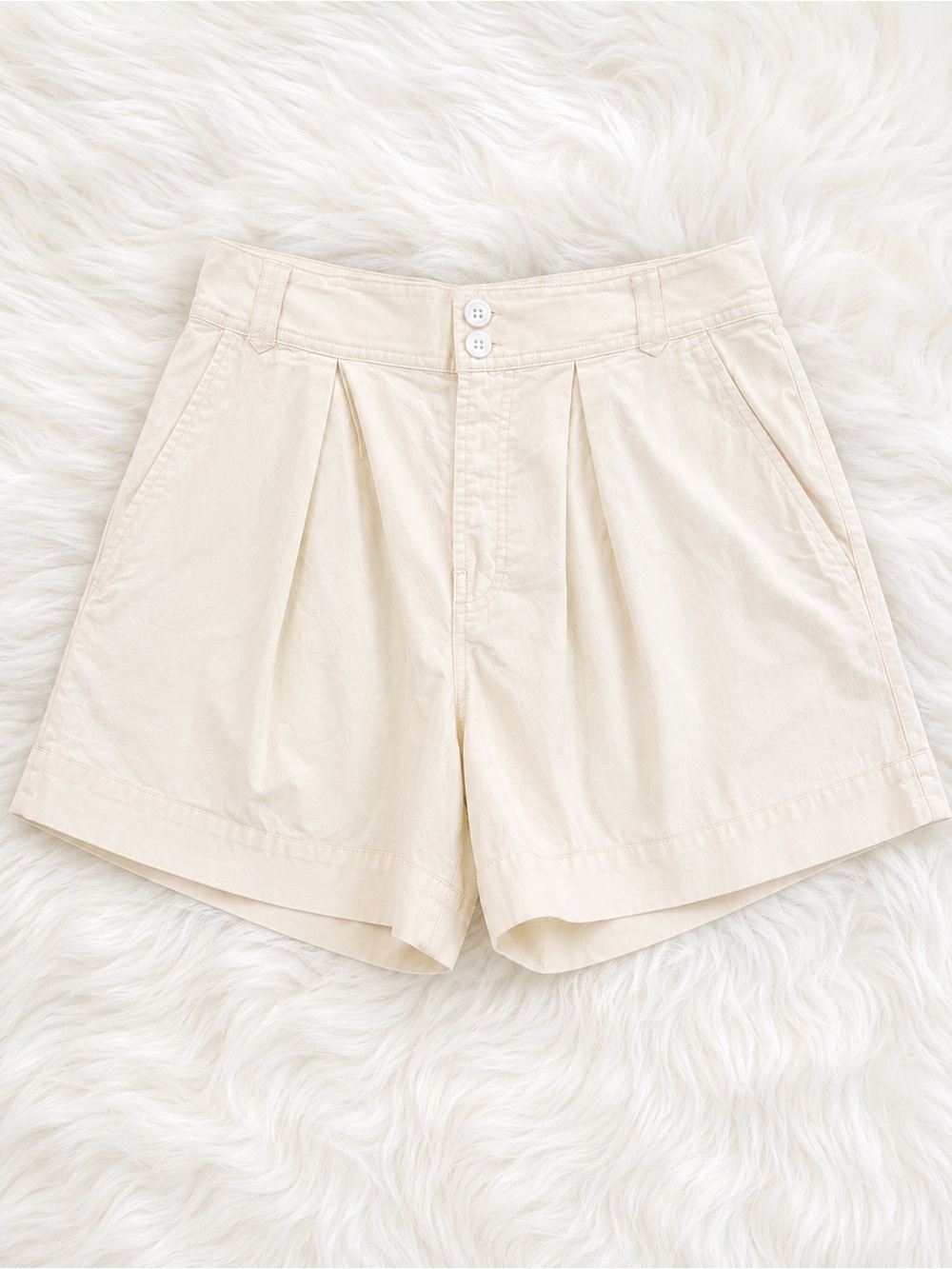 Free People Pleated High Rise Cuffed Shorts‎ Ivory Cream Size 8